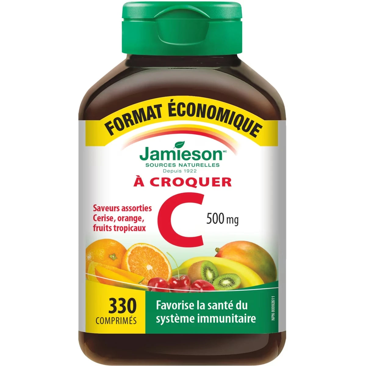 Vitamine C à croquer 500 mg Format économique (330 unités), 3 saveurs assorties