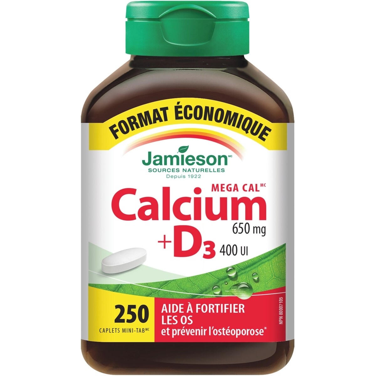 Mega Cal™ Calcium 650 mg + Vitamine D3 400 UI FORMAT ÉCONOMIQUE
