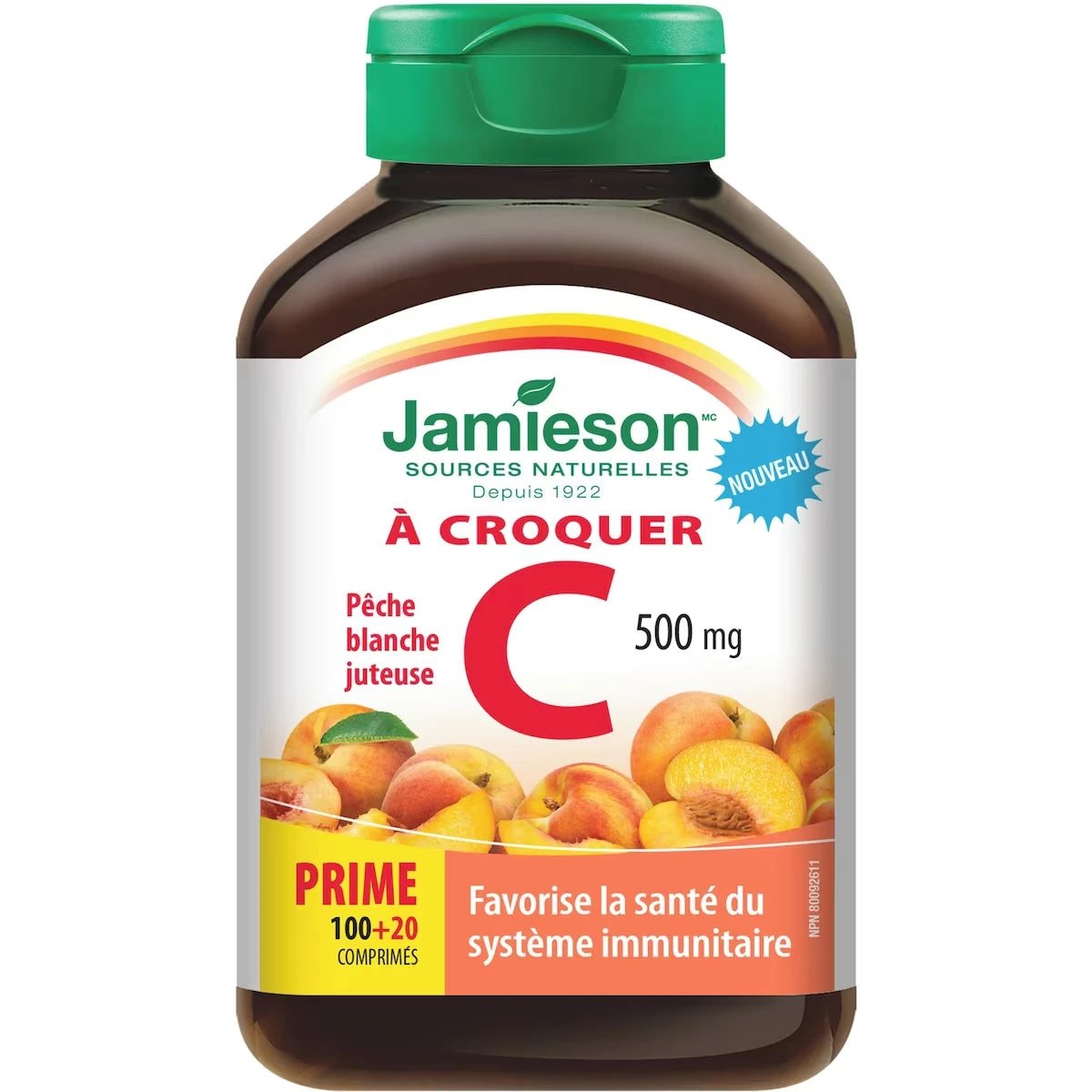 Vitamine C 500 mg à croquer pêche blanche juteuse