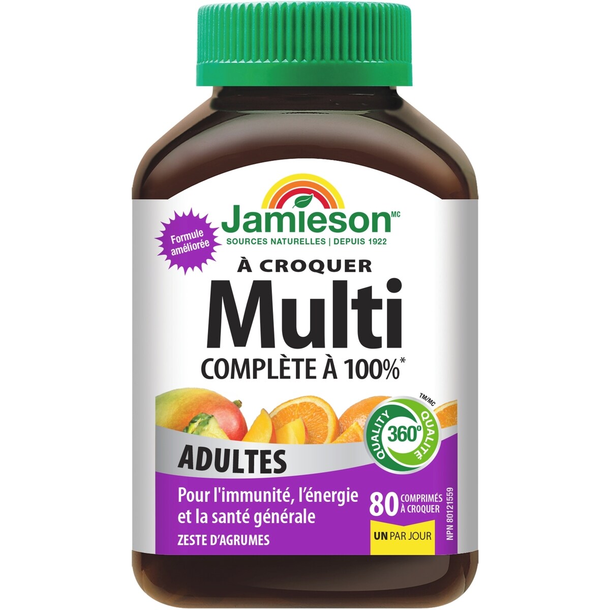 Multivitamine à croquer complète à 100 % pour adultes - Zeste d’agrumes 80 ct