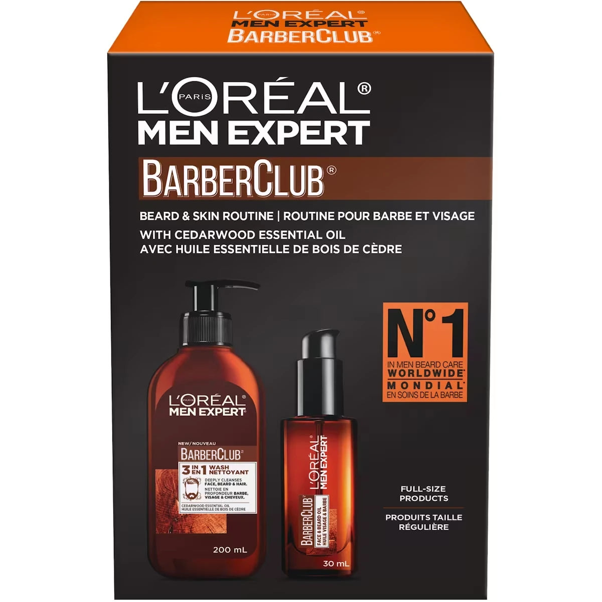 L'Oréal Paris Men Expert Barbe Kit de toilettage pour homme avec lavage de cheveux, visage, barbe + huile pour visage et barbe, à l'huile de bois de cèdre, 200 mL + 30 mL