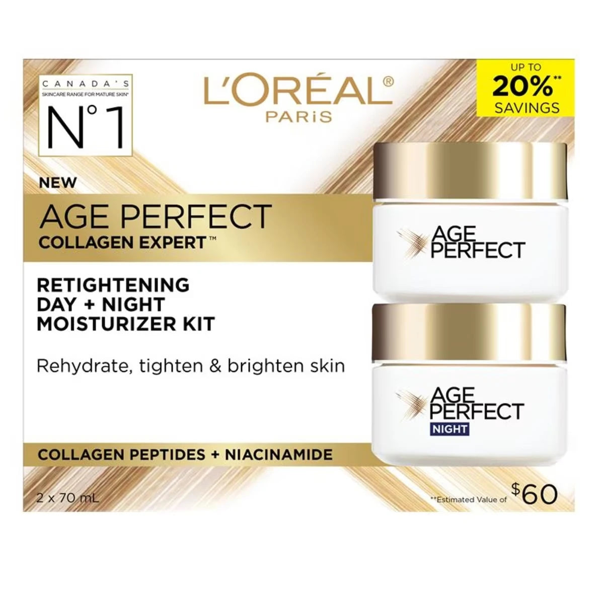 L'Oreal Paris Skin Care Day and Night Age Perfect Collagen Expert Kit with Collagen Peptides and Niacinamide, Retightening Moisturizer Kit, Rehydrate, Tighten and Brighten Skin, Anti-AgingFor Mature Skin