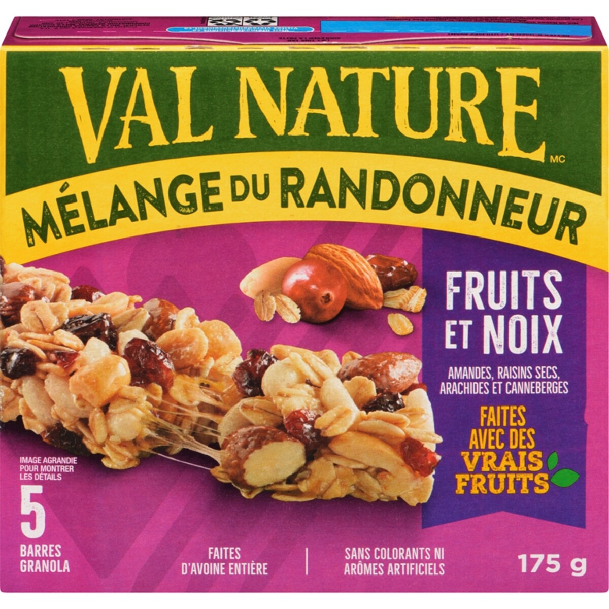 Granola Tendres Mélange du Randonneur, Fruits et Noix, 5 Barres