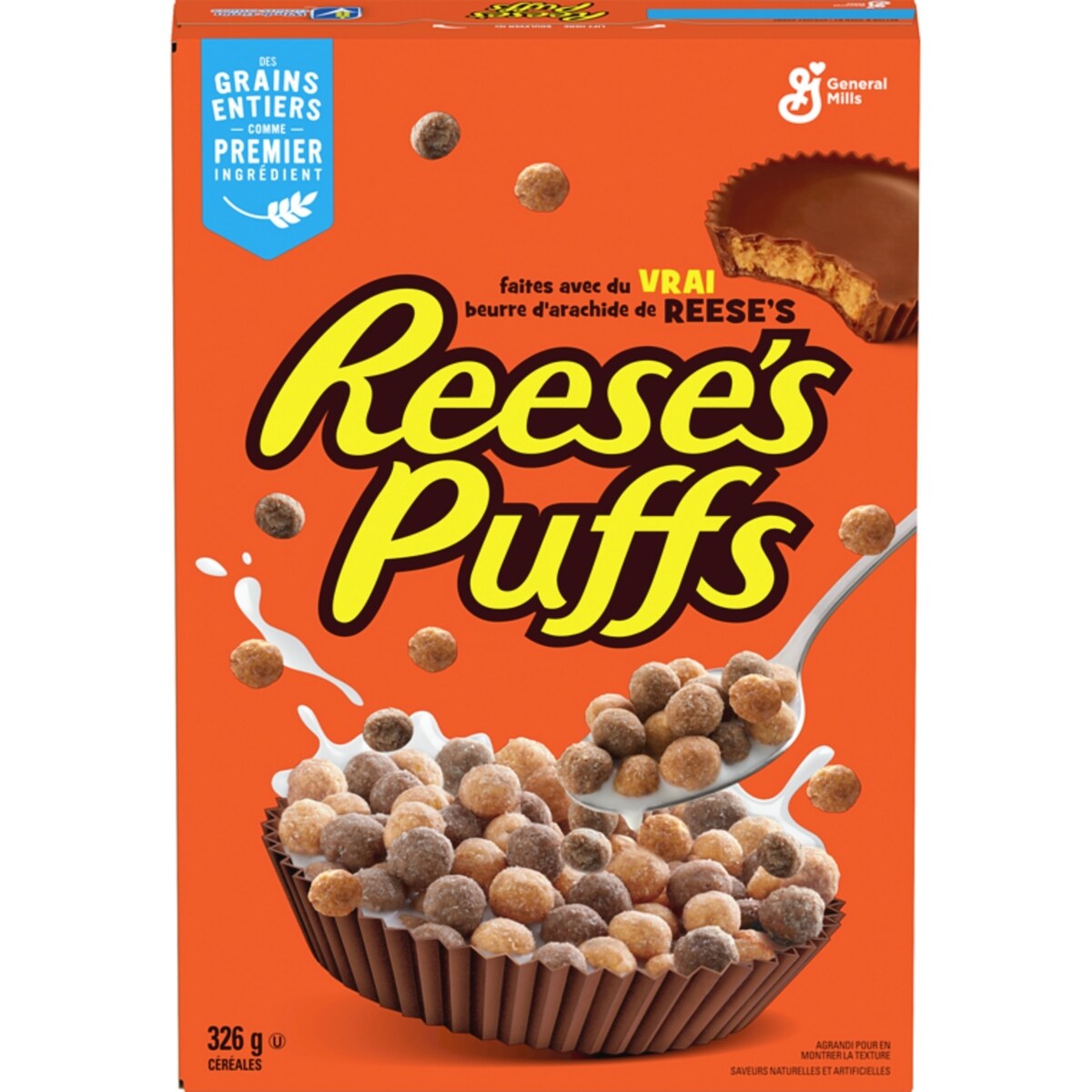 Reese's Puffs, Céréales Pour le Petit-Déjeuner Saveur Beurre d'Arachide et Chocolat, Grains Entiers