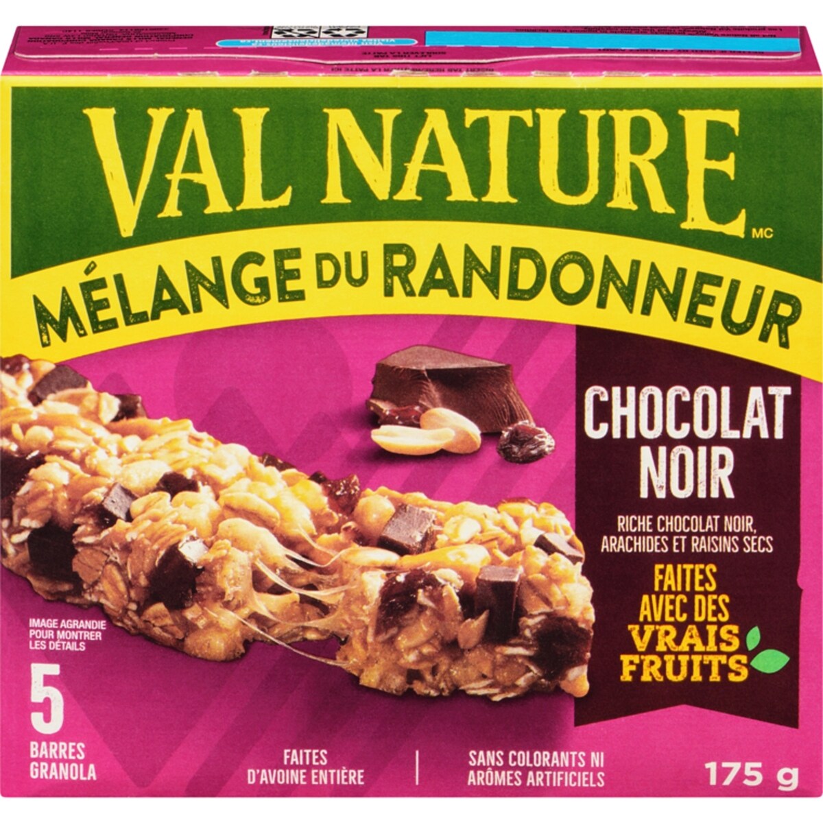 Granola Tendres Mélange du Randonneur, Chocolat Noir, 5 Barres