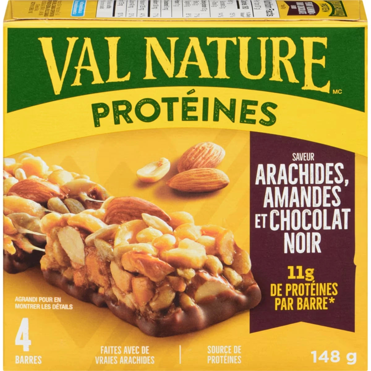 aux Protéines, Arachides, Amandes, et Chocolat Noir, 4 Barres