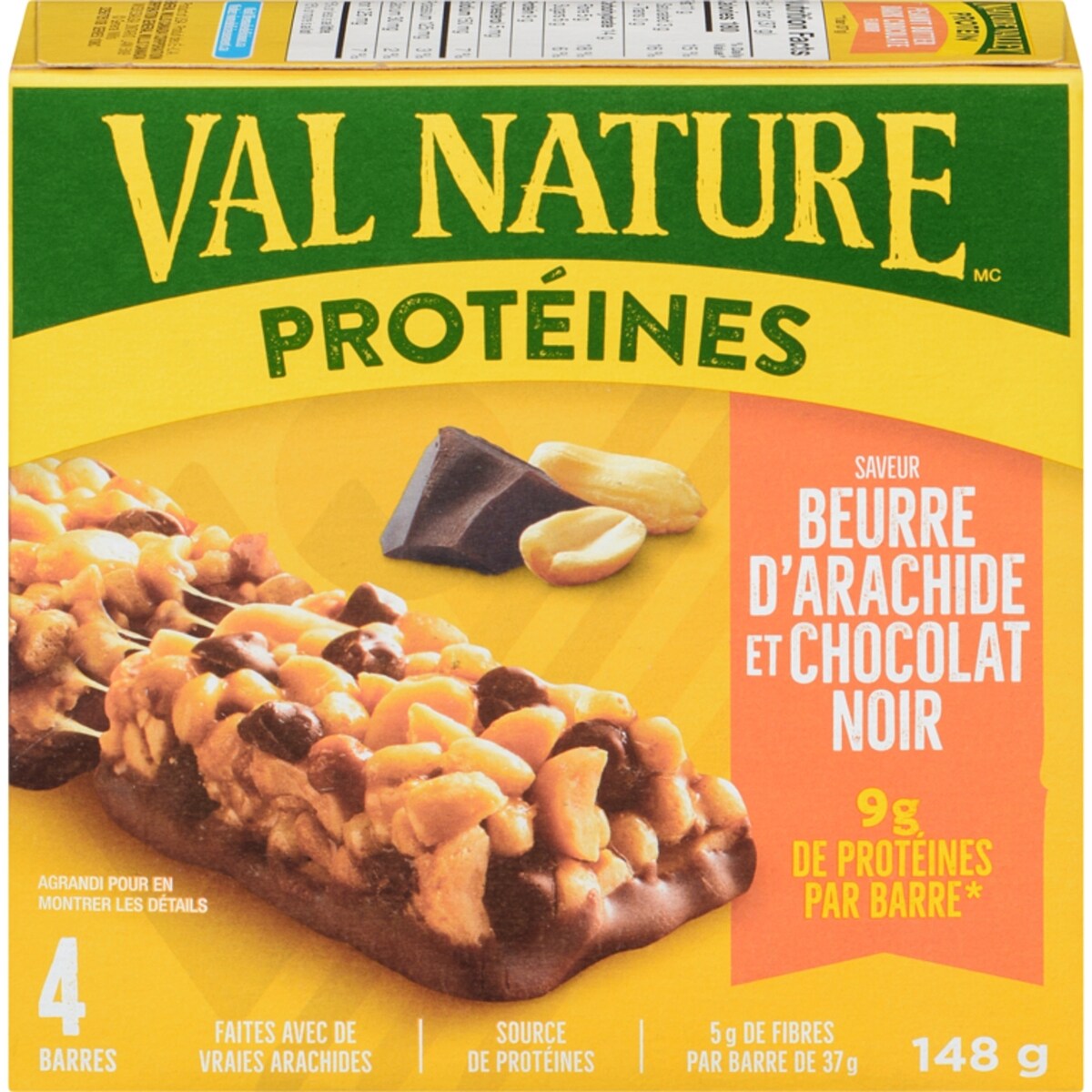 aux Protéines, Beurre D’arachide et Chocolat Noir, 4 Barres