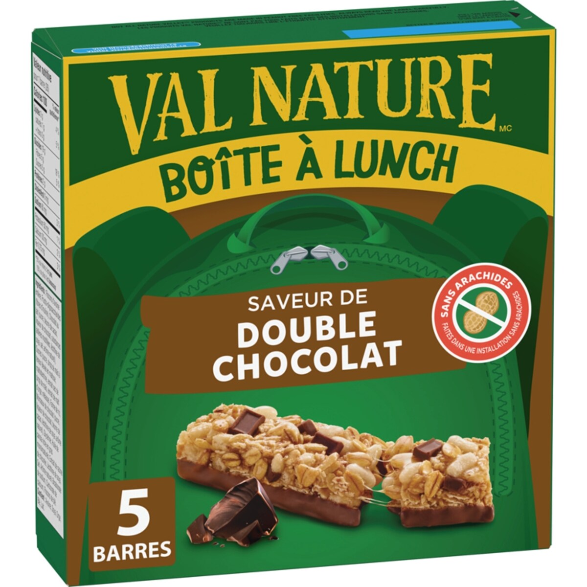 Val Nature Boîte à Lunch, Double Chocolat, Collation pour Enfants, 5 Barres