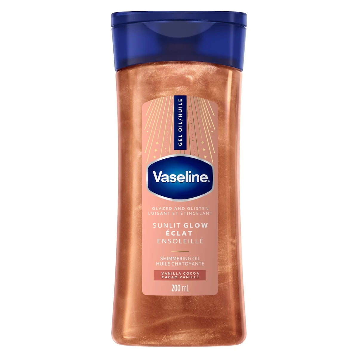 Glazed and Glisten Sunlit Glow Vanilla Cocoa Shimmering Body Gel Oil with Ultra-Hydrating Lipids and 100% Pure Cocoa Butter, 200mL