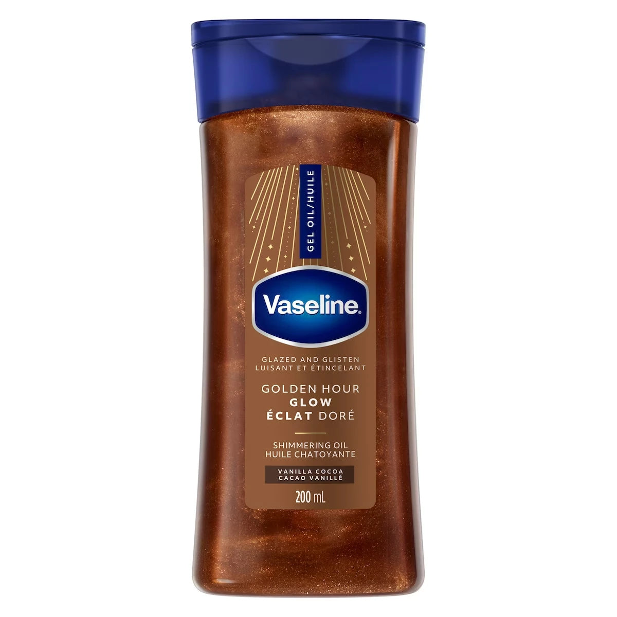 Glazed and Glisten Golden Hour Glow Vanilla Cocoa Shimmering Body Gel Oil with Ultra-Hydrating Lipids and 100% Pure Cocoa Butter, 200mL