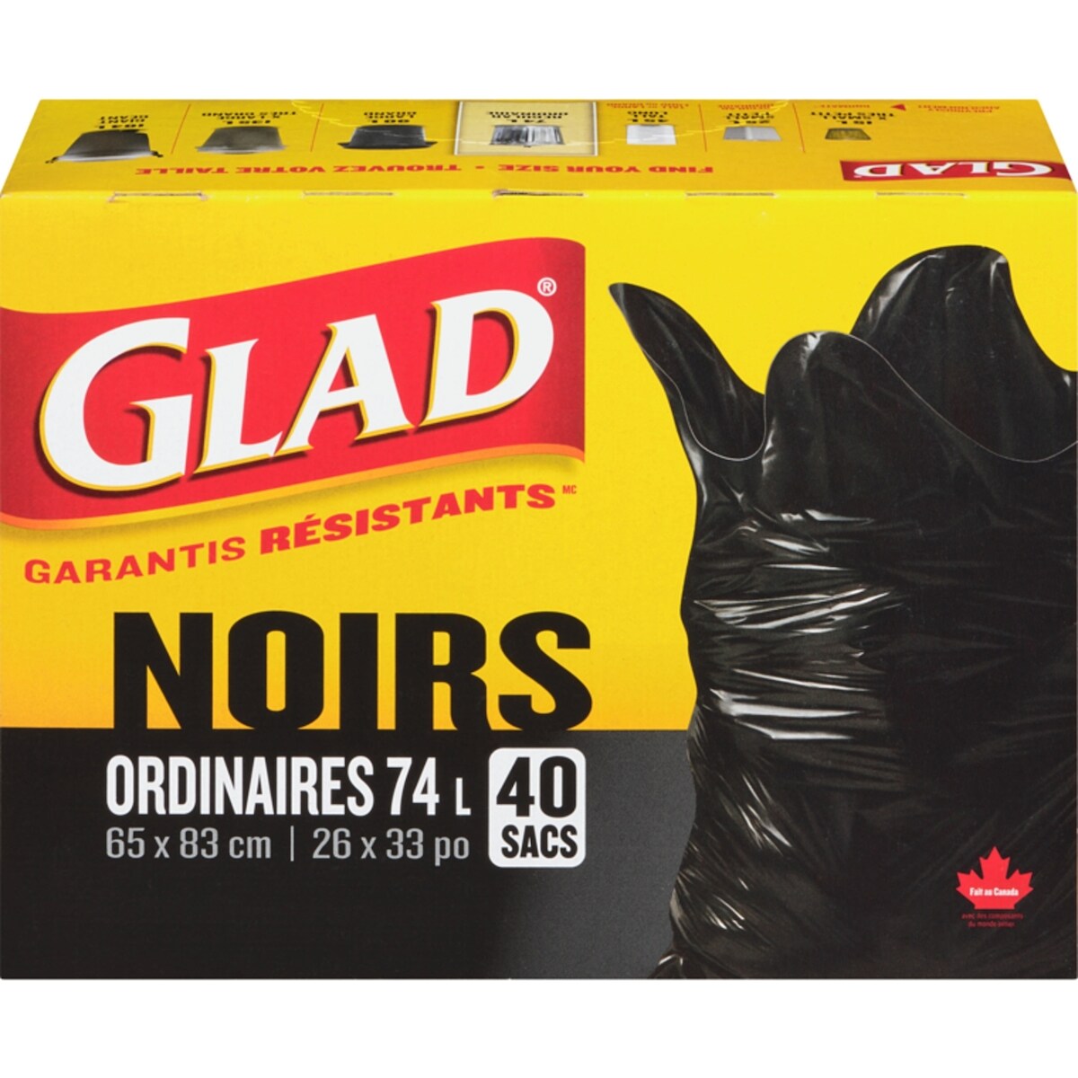 Sacs à ordures noirs ordinaires, sacs à ordures de 74 L