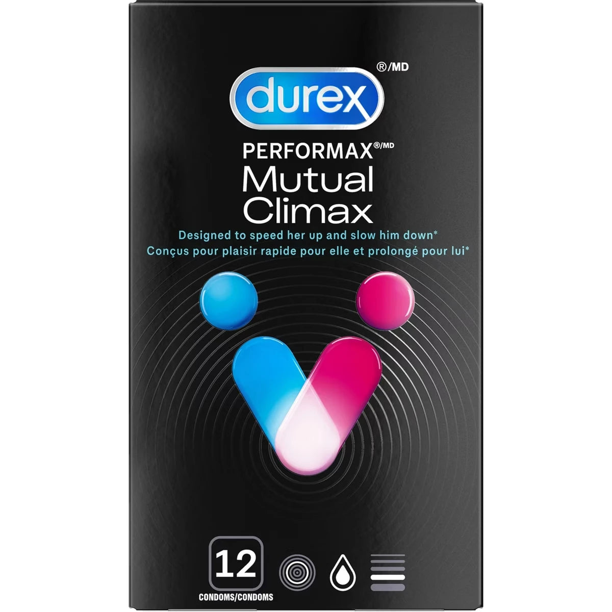 Condoms Orgasme Mutuel nervurés, microperlés et enrobés de gel retardant