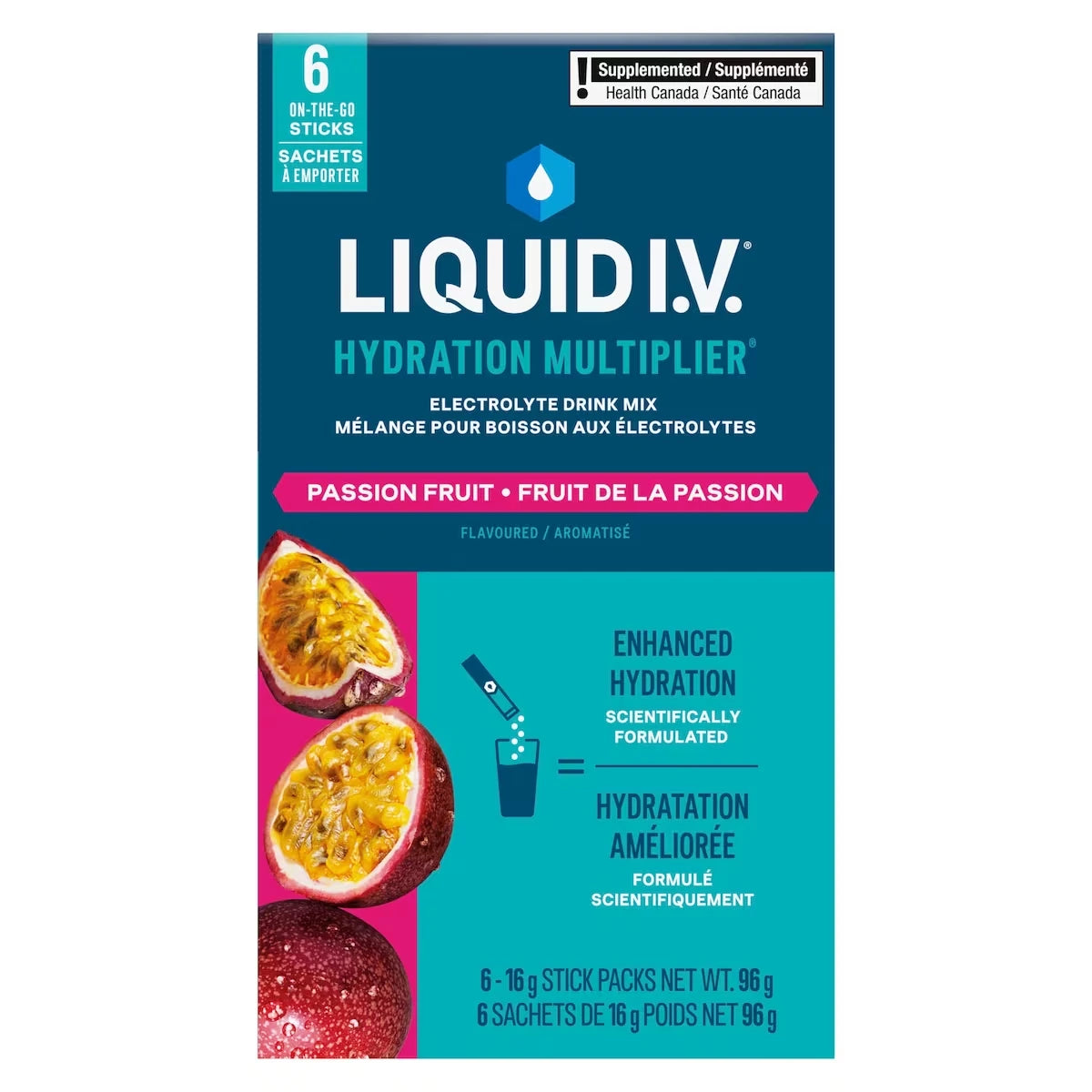 Liquid IV Mélange boisson électrolytes Fruit de la passion 6 CT