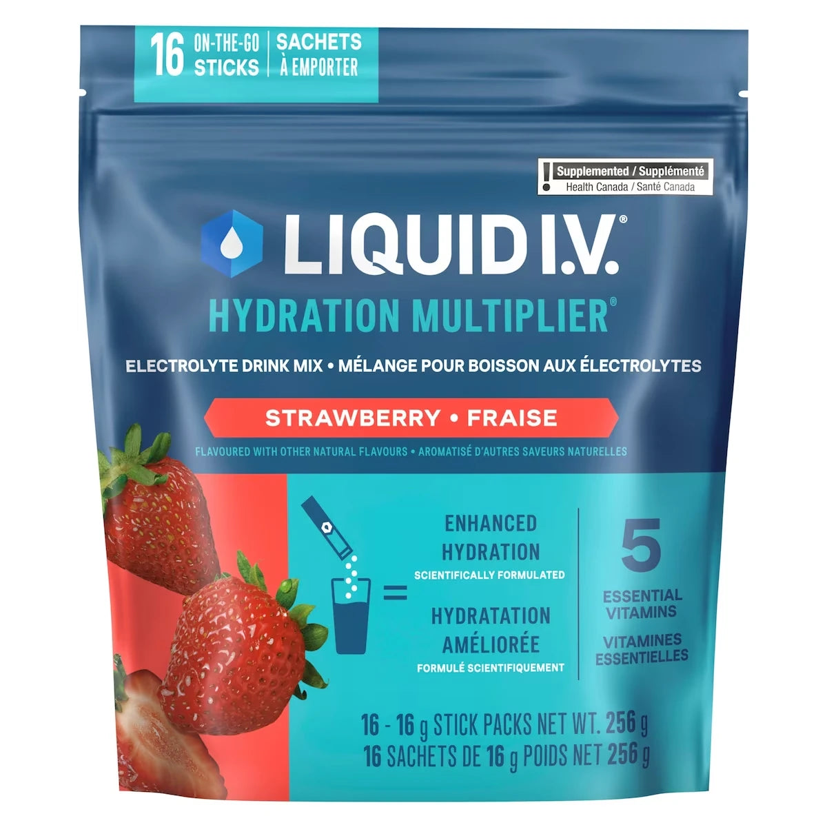 Liquid IV Mélange boisson électrolytes Fraise 16 CT