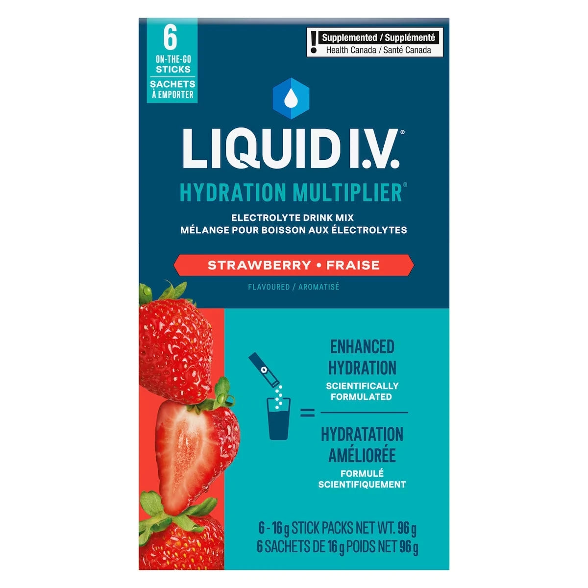 Liquid IV Mélange boisson électrolytes Fraise 6 CT