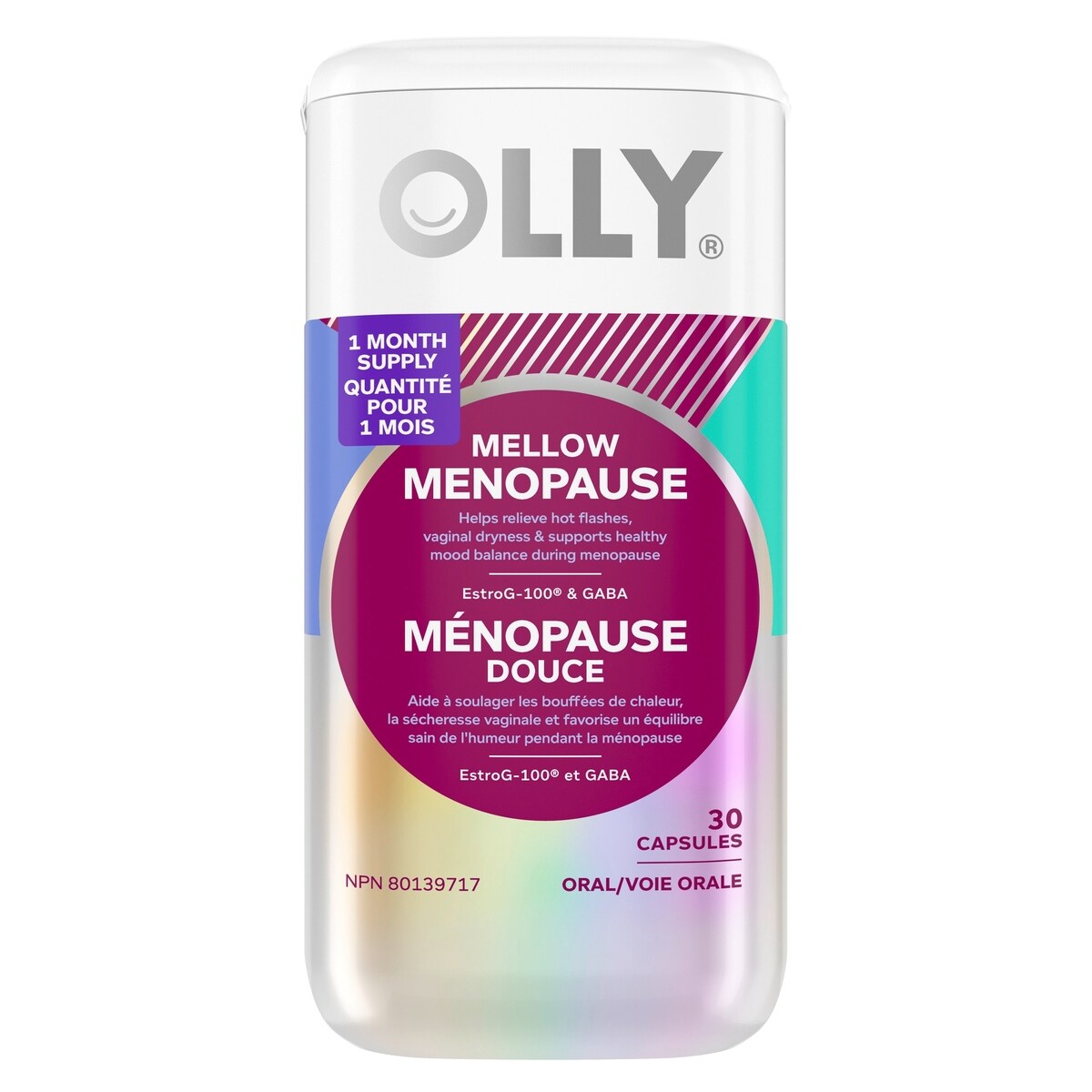 Capsules pour le soulagement des bouffées de chaleur et des symptômes de la ménopause, OLLY Ménopause douce vitamines qui soutiennent l'humeur et la relaxation, 30 gommes