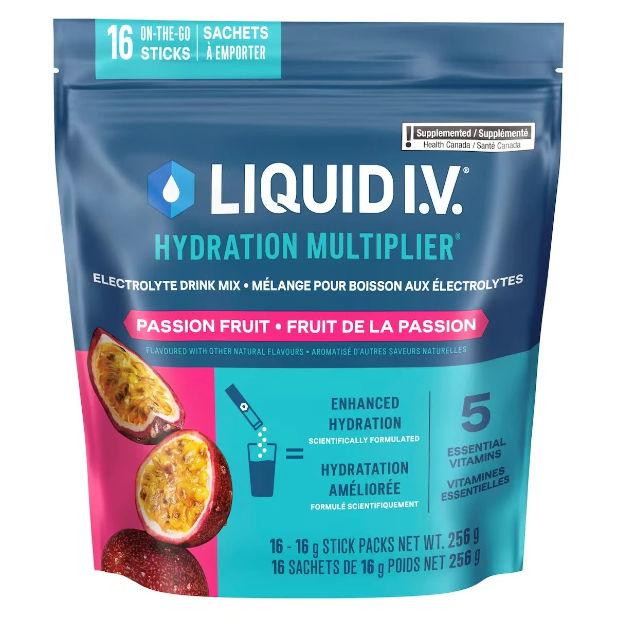 Liquid IV Mélange boisson électrolytes Fruit de la passion 16 CT