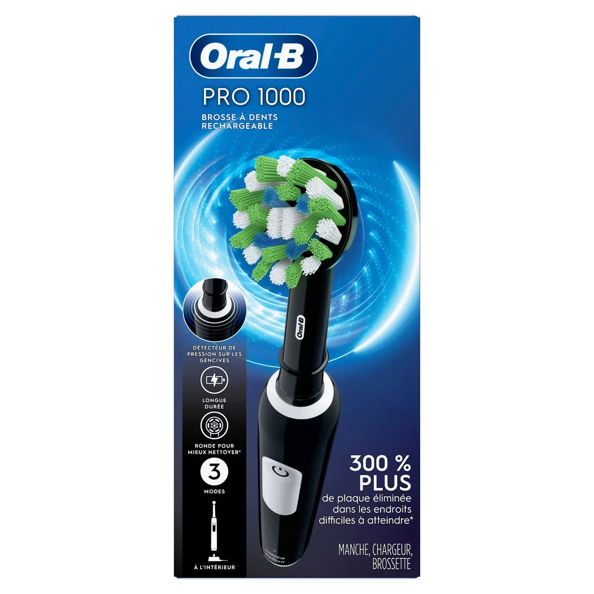 Brosse à dents électrique Oral-B 1000 CrossAction, Black, alimentée par Braun