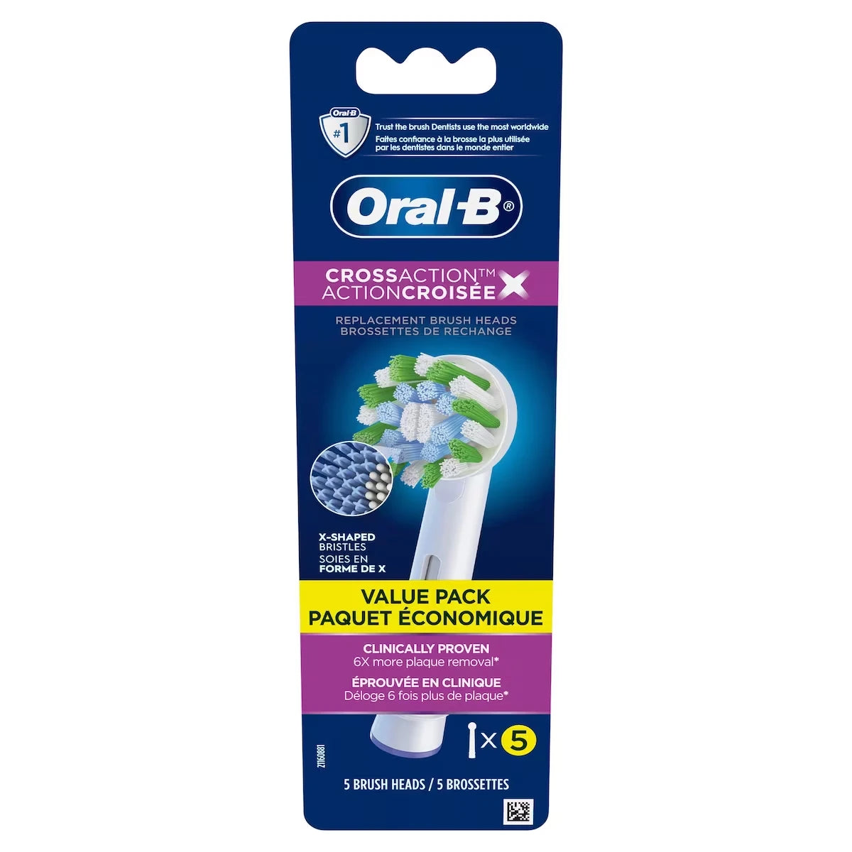 Brossettes de rechange Oral-B CrossAction pour brosse à dents électrique, 5 unités