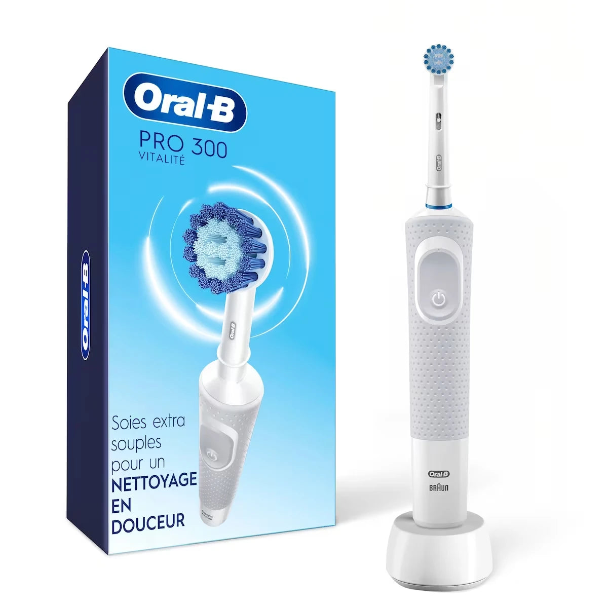 Brosse à dents électrique Oral-B Pro 300 Sensitive Clean Vitality avec (1) brossette, rechargeable, blanc