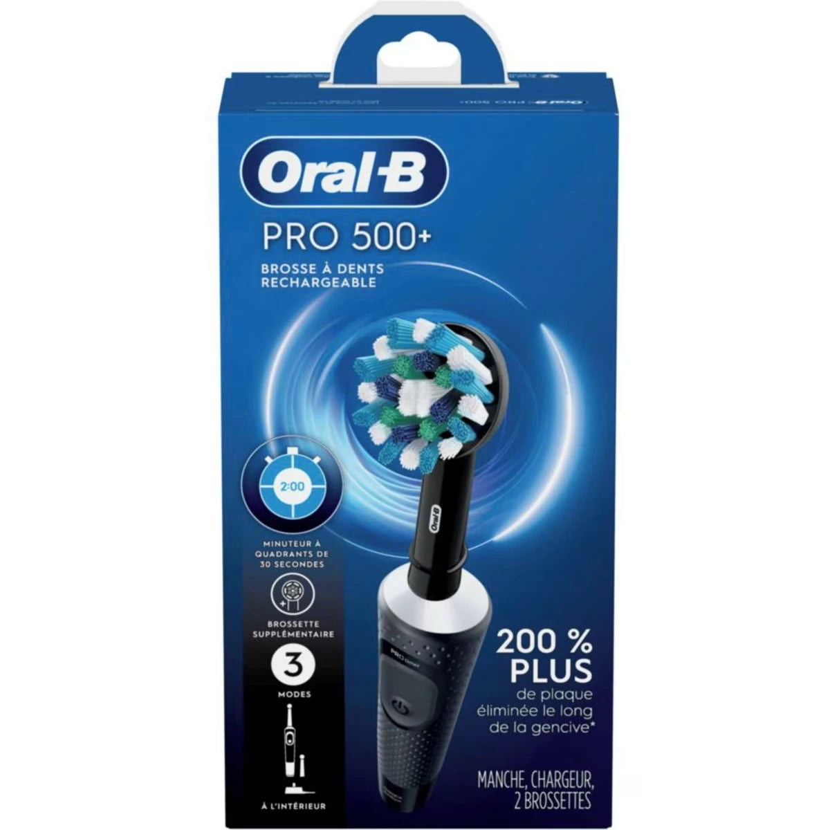 Brosse à dents électrique Oral-B Pro 500 avec (2) brossettes, rechargeable, noir