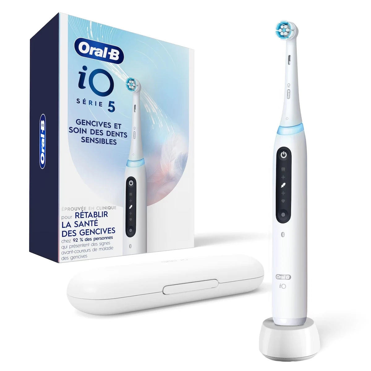 Brosse à dents électrique iO Series&nbsp;5 Gencives et soin des dents sensibles avec (1)&nbsp;brossette, rechargeable, blanc