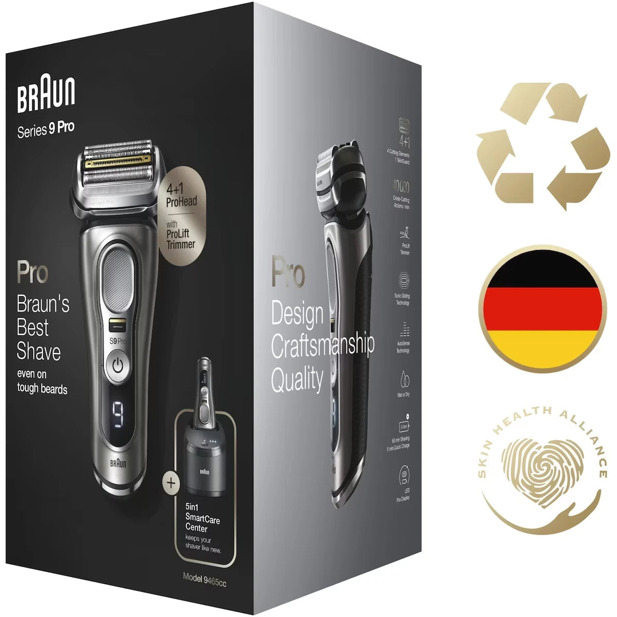Rasoir électrique rechargeable Series 9 Pro 9465cc pour hommes, peau sèche et mouillée avec système Clean & Charge