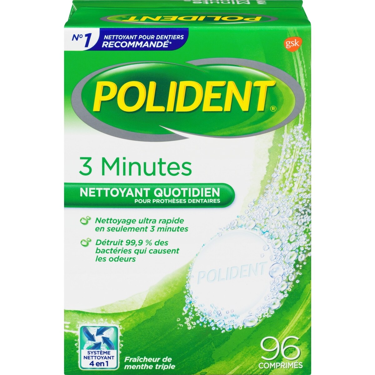 3 minutes Nettoyant quotidien pour prothèses dentaires 96