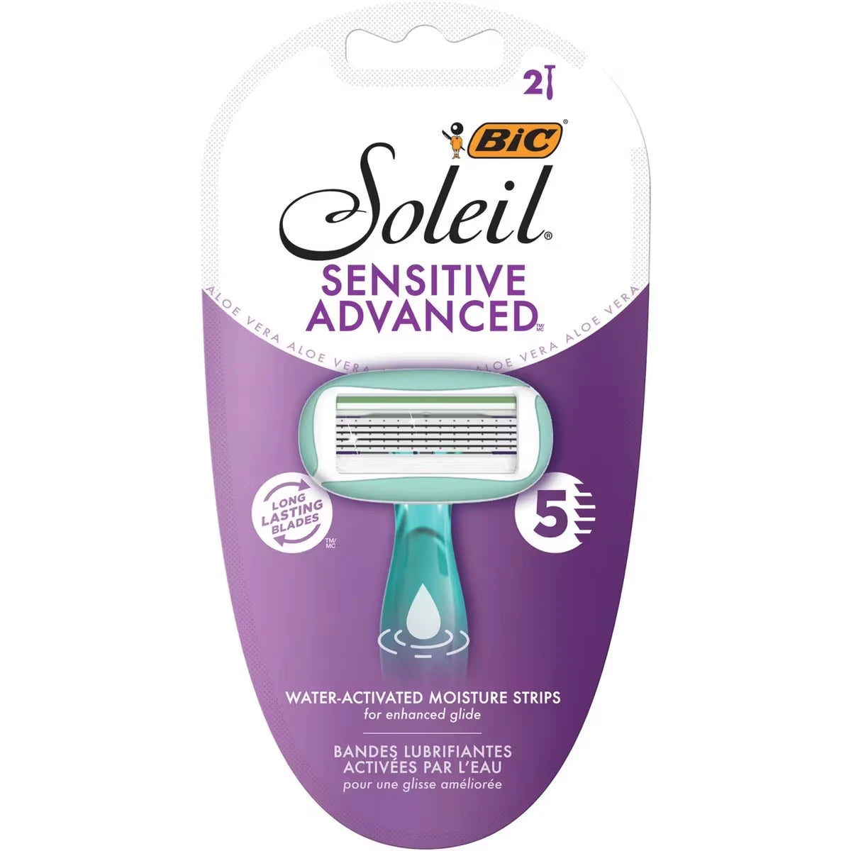 Rasoir Jetable Femme Soleil Sensitive Advanced, 5 Lames, 2 Unit�S, Pour Un Rasage Parfait Tout En Douceur