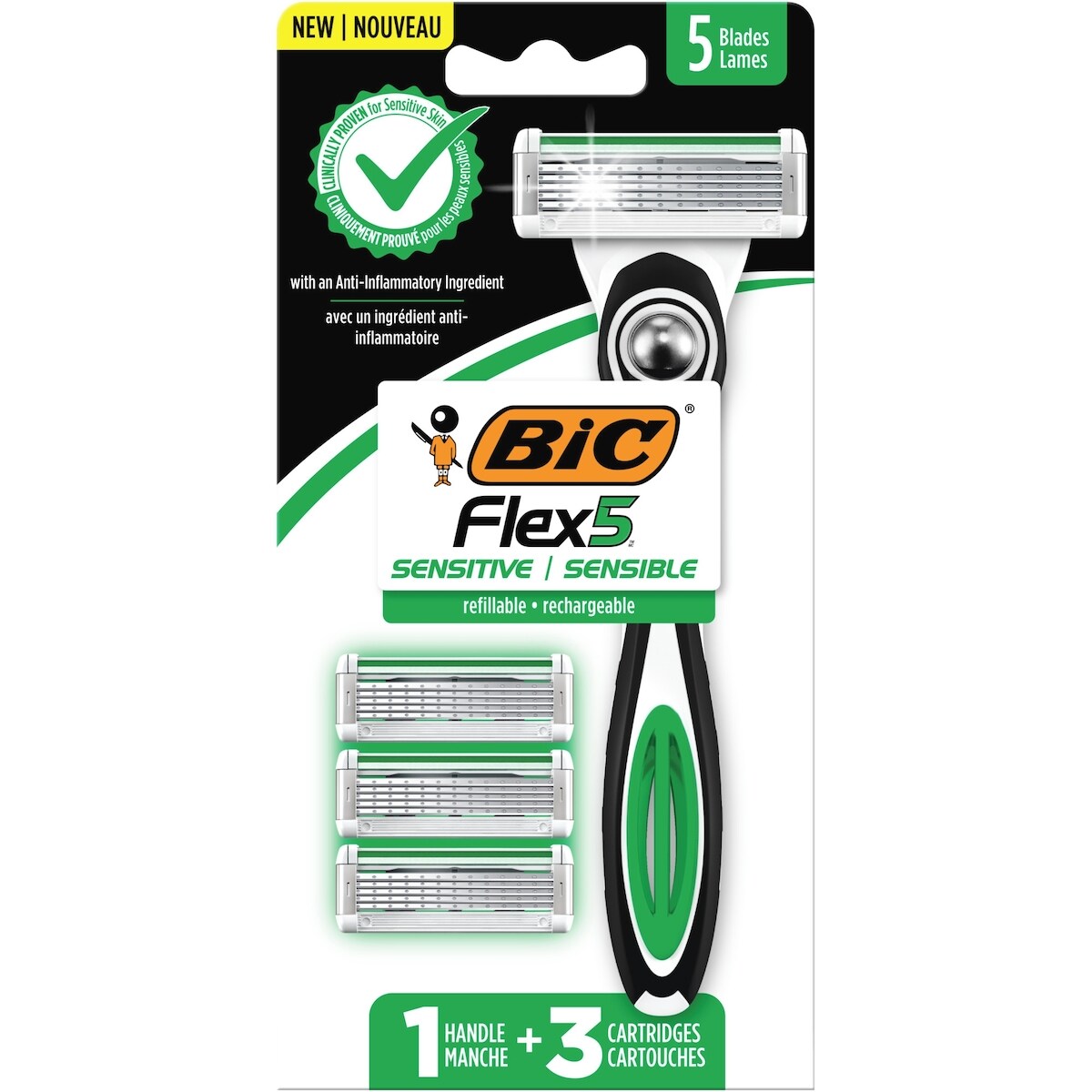 Flex 5 Sensitive Le Rasoir Pour Hommes, Rasoir Confortable, 1 Poign�E Et 3 Cartouches