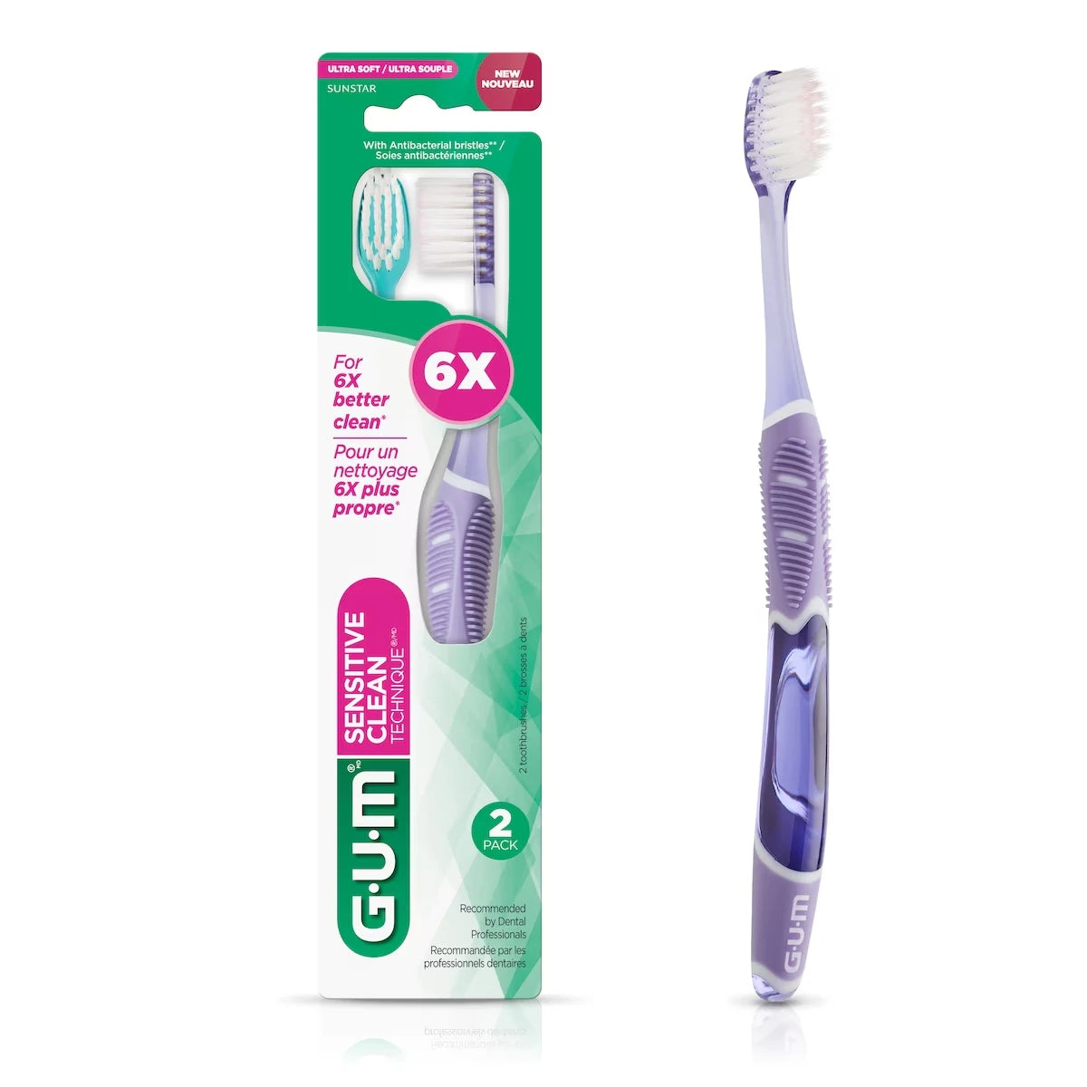 Brosse à dents TECHNIQUEᴹᴰ SENSITIVE CLEAN, Poils Ultrasouples, Paquet de 2