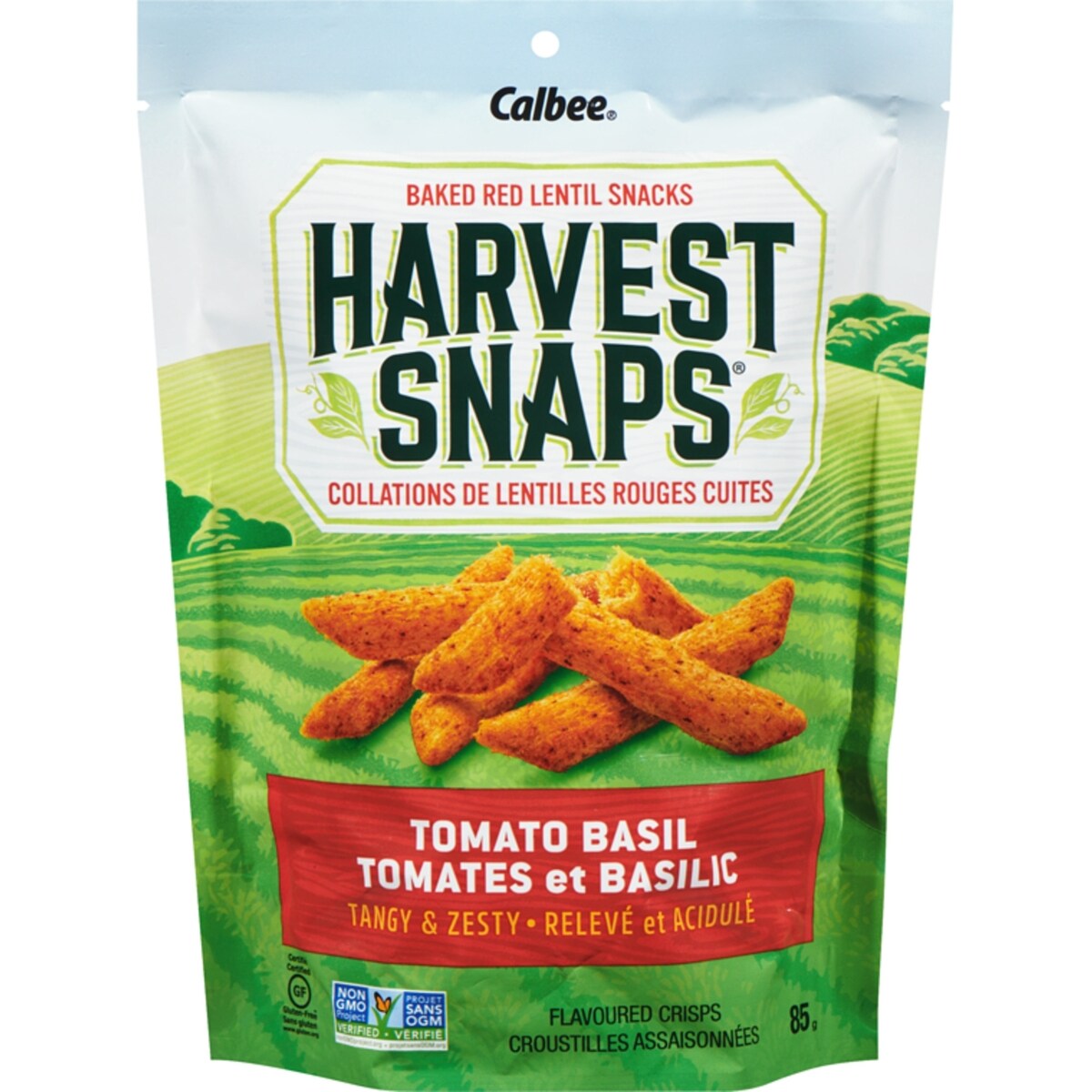 Grignotines Harvest Snaps aux lentilles cuites au four, saveur tomate et basilic