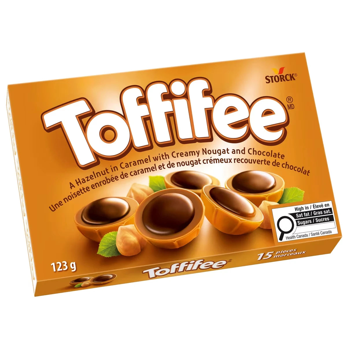 Noisette enrobée de caramel et de nougat crémeux recouverte de chocolat