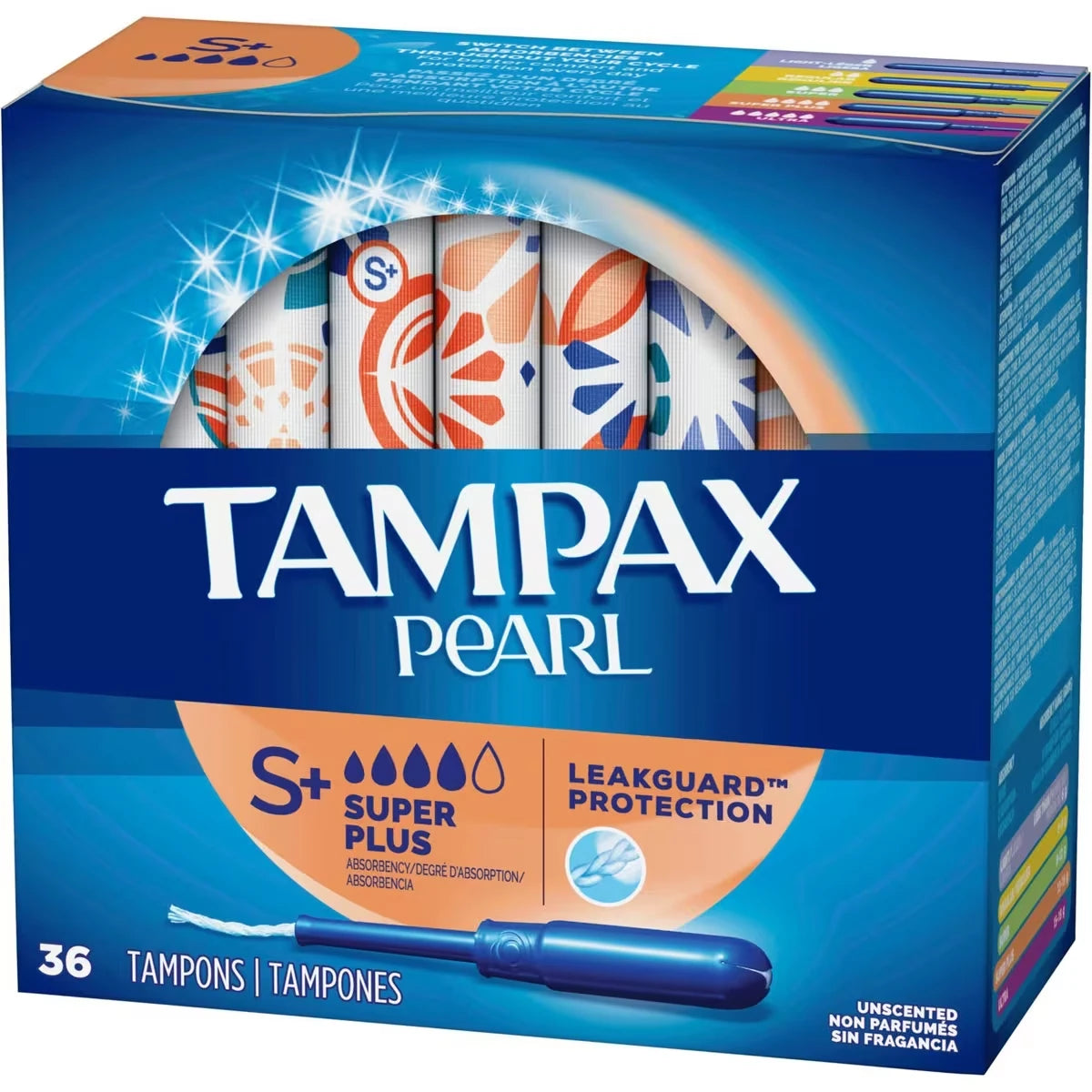 Tampons Pearl avec tresse anti-fuites LeakGuard et applicateur en plastique sans BPA, degré d’absorption super plus, non parfumés, xx tampons