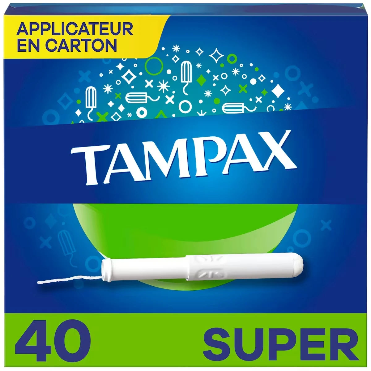 Tampons avec applicateur en carton, degré d’absorption super, embout facile à saisir, jupette anti-fuites LeakGuard, non parfumés, 40 tampons