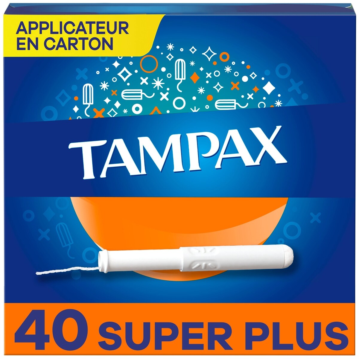 Tampons applicateur en carton, super plus, embout facile à saisir, jupette anti-fuites LeakGuard, non parfumés, 40 u