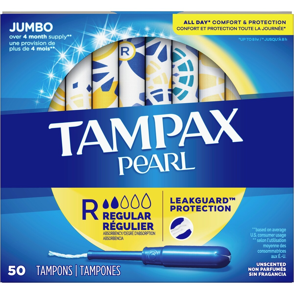 Tampons Pearl, degré d’absorption régulier, 50&nbsp;tampons