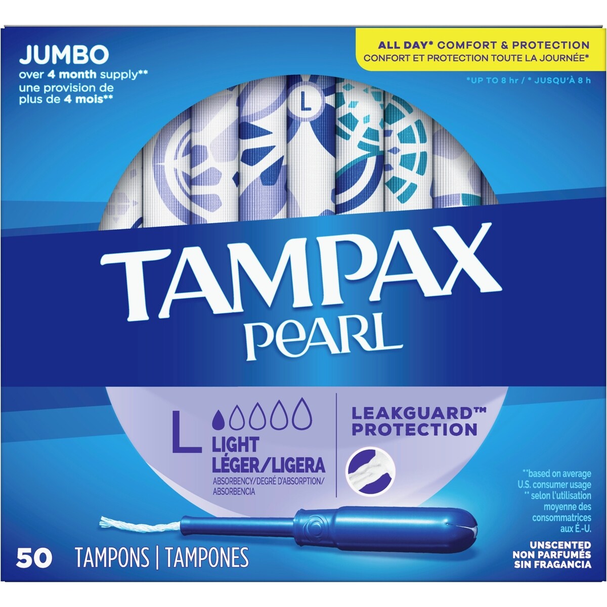 Tampons Pearl, degré d’absorption léger, 50&nbsp;tampons