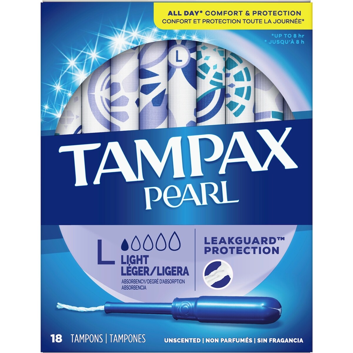 Tampons Pearl, degré d’absorption léger, 18 tampons
