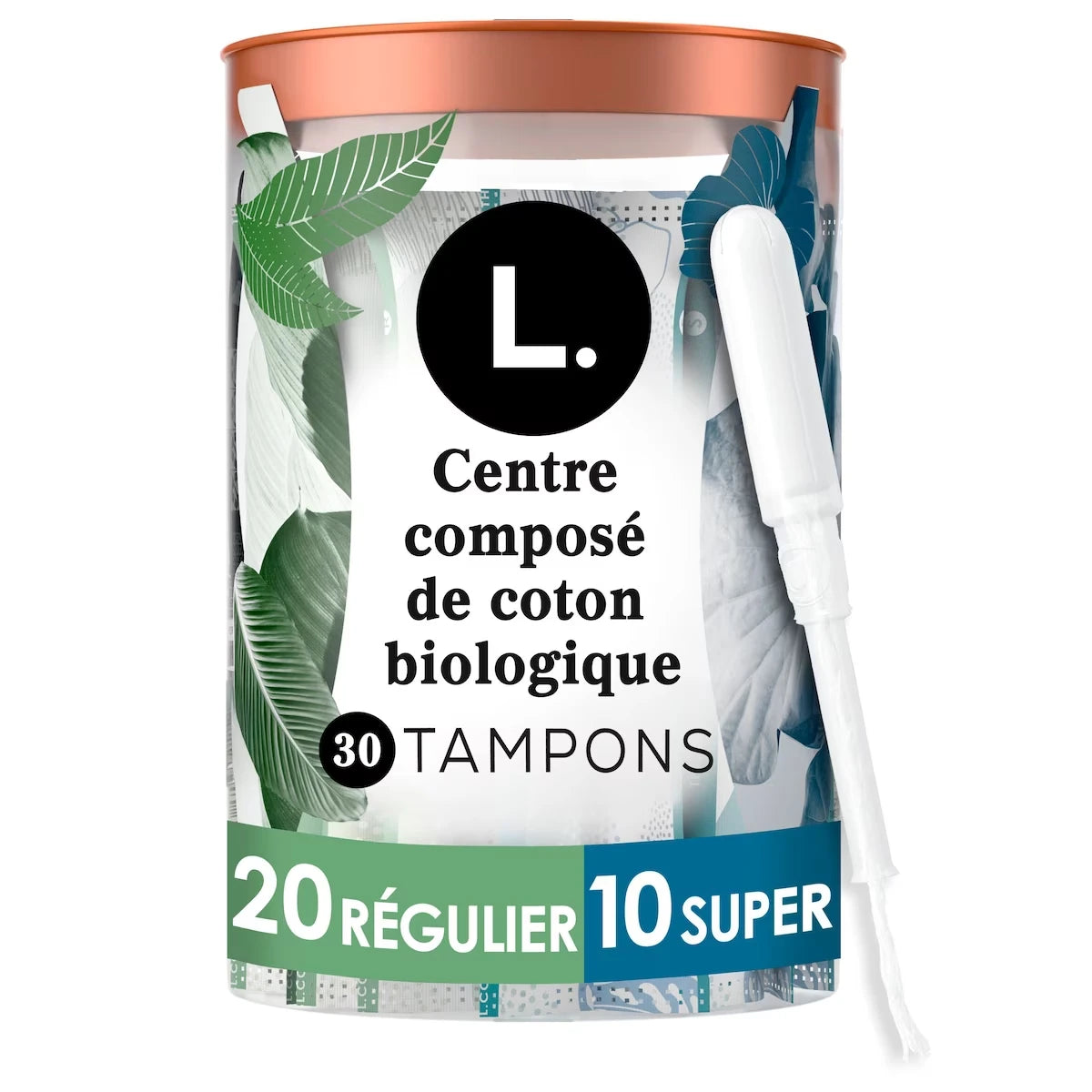 Tampons, fabriqués à partir de coton biologique, degré d’absorption régulier/super, emballage multiple, sans pesticides synthétiques, rayonne ni parfums, 30&nbsp;U