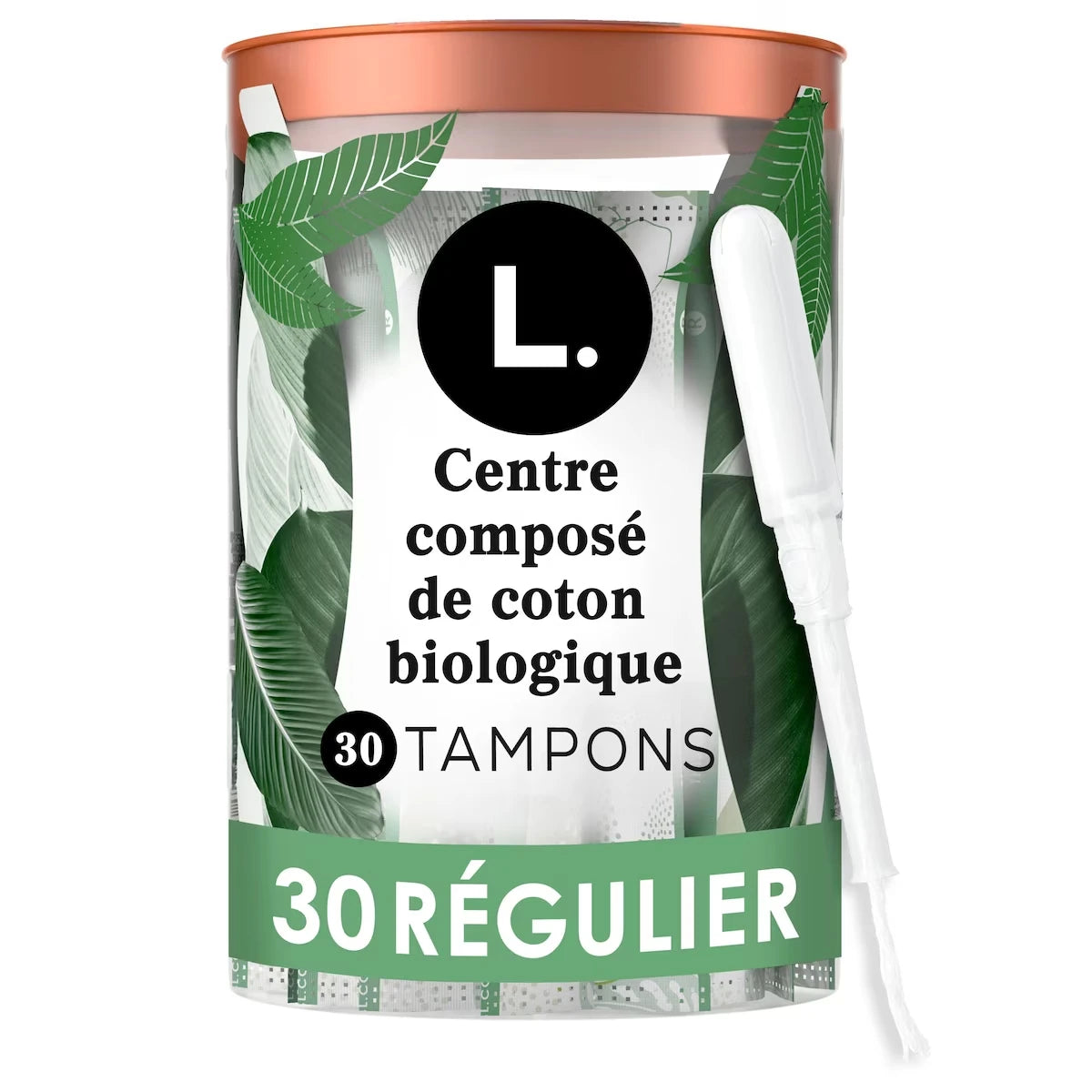 Tampons en coton biologique avec applicateur en plastique sans BPA., régulier, sans blanchiment au chlore, pesticides, parfums, ni colorants, 30 u