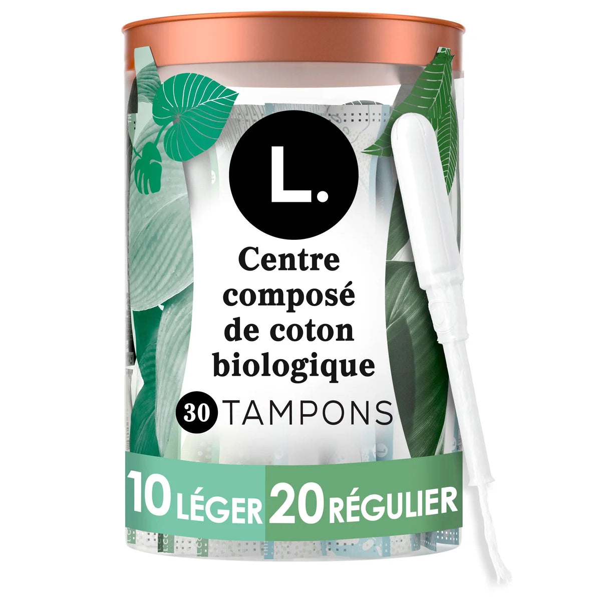 Tampons, fabriqués à partir de coton biologique, degré d’absorption léger/régulier, emballage multiple, sans pesticides synthétiques, rayonne ni parfums, 30&nbsp;U