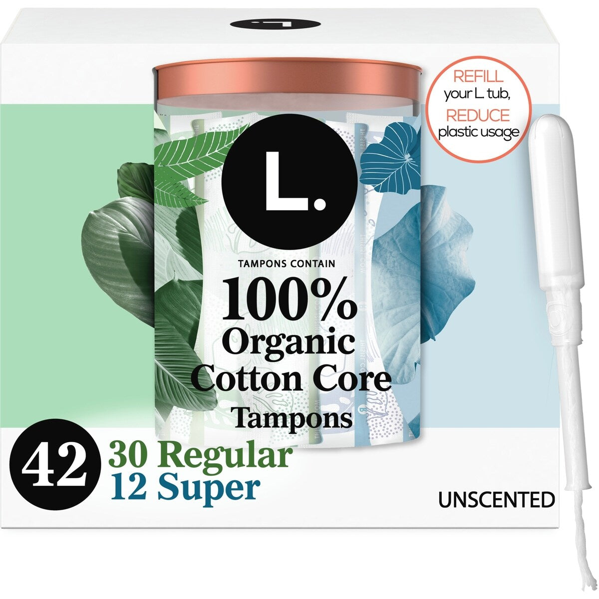 Tampons, fabriqués à partir de coton biologique, degré d’absorption régulier/super, emballage multiple, sans pesticides synthétiques, rayonne ni parfums, 42&nbsp;U