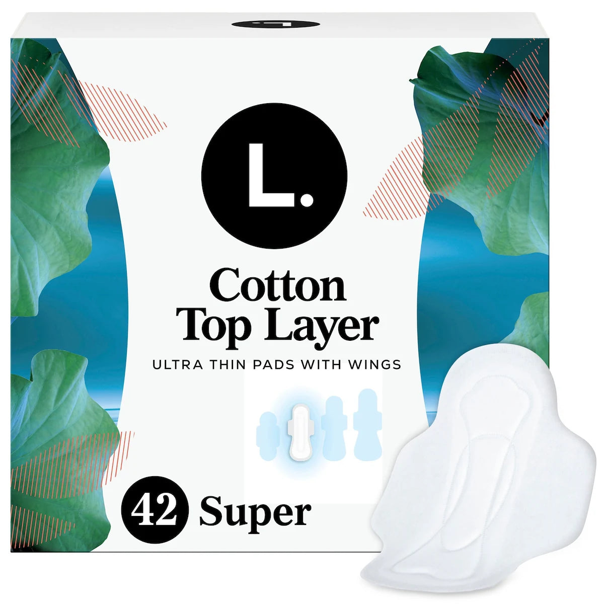 Serviettes menstruelles ultraminces pour femmes, degré d’absorption super, voile supérieur en coton biologique, avec ailes, 42&nbsp;serviettes