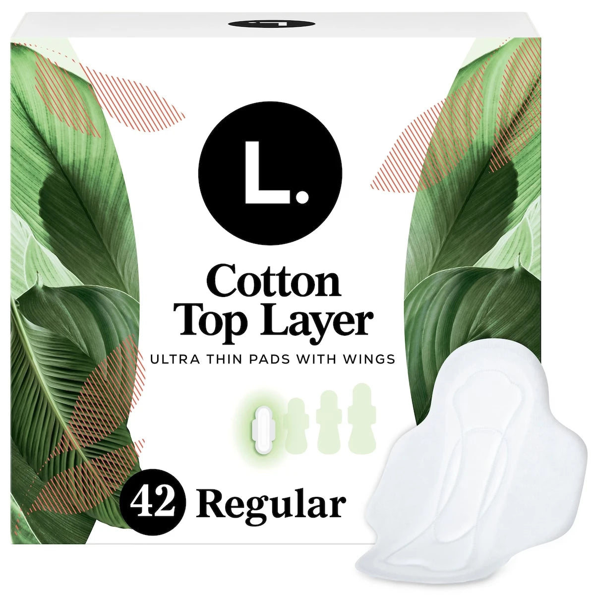 Serviettes menstruelles ultraminces pour femmes, degré d’absorption régulier, voile supérieur en coton biologique, avec ailes, 42&nbsp;serviettes