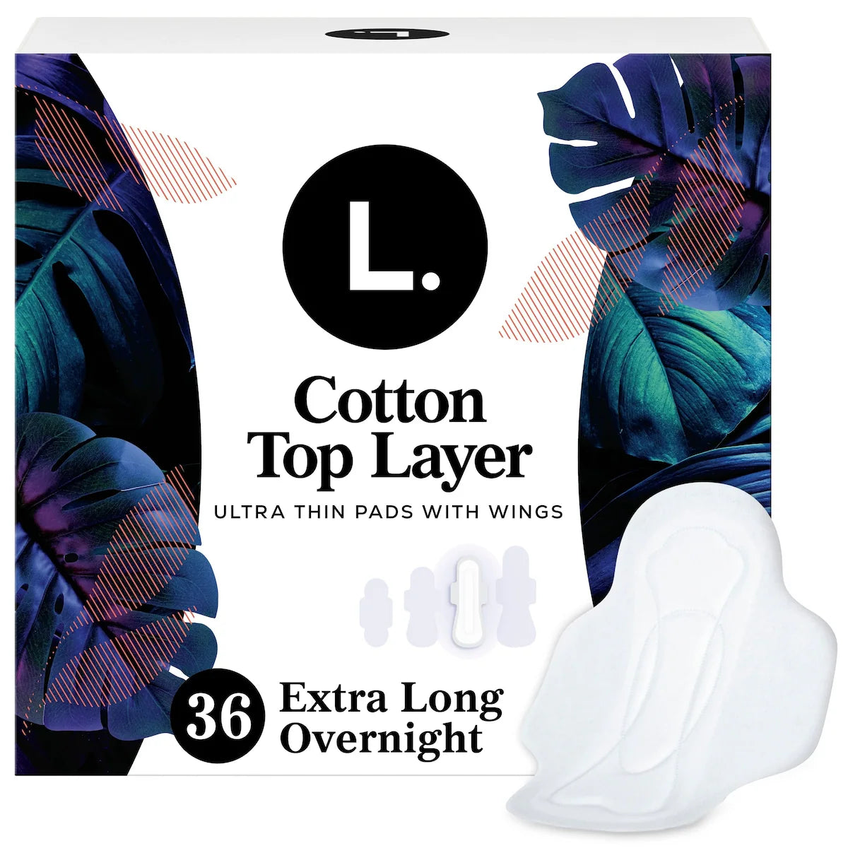 Serviettes menstruelles ultraminces pour femmes, extra longues, degré d’absorption de nuit, voile supérieur en coton biologique, avec ailes, 36&nbsp;U