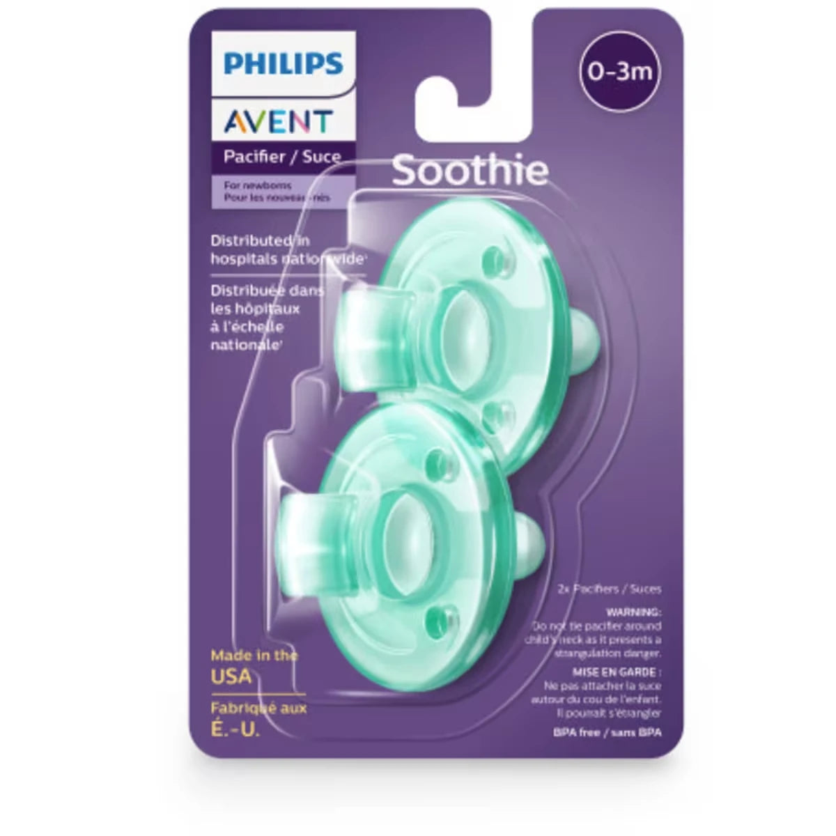 Suce Soothie (0 à 3 mois), verte, emb. de 2, SCF190/01