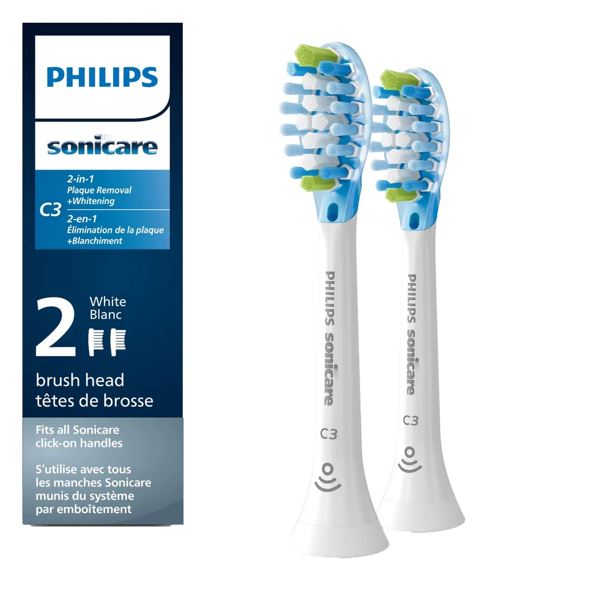 Têtes de brosse de rechange pour contrôle de la plaque Philips Sonicare Premium avec puce RFID, blanc, emballage de 2, HX9042/65