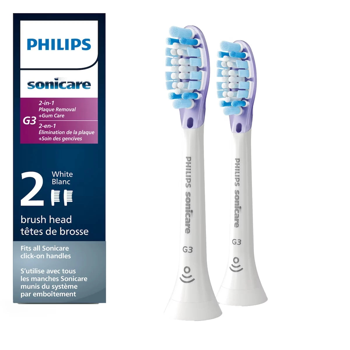 Têtes de brosse de rechange pour soin des gencives Philips Sonicare Premium avec puce RFID, blanc, emballage de 2, HX9052/65