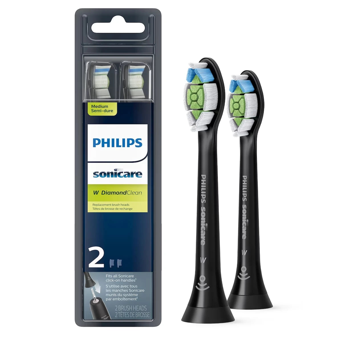 Têtes de brosse de rechange Philips Sonicare DiamondClean, noir, emballage de 2, HX6062/90